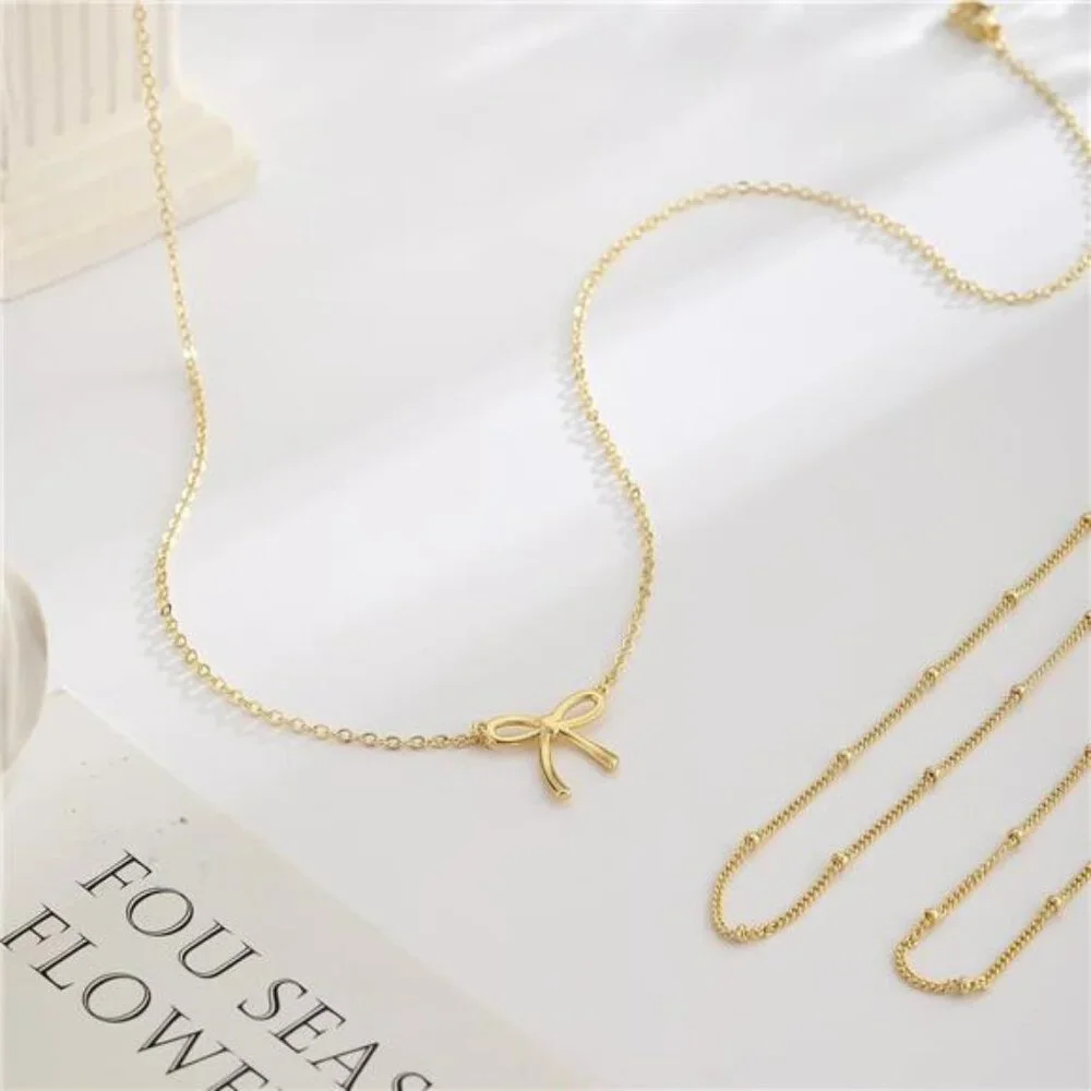 Gold Necklace for Women Bow Necklace 14K Dainty Layered Gold Necklace - Picture 7 of 8